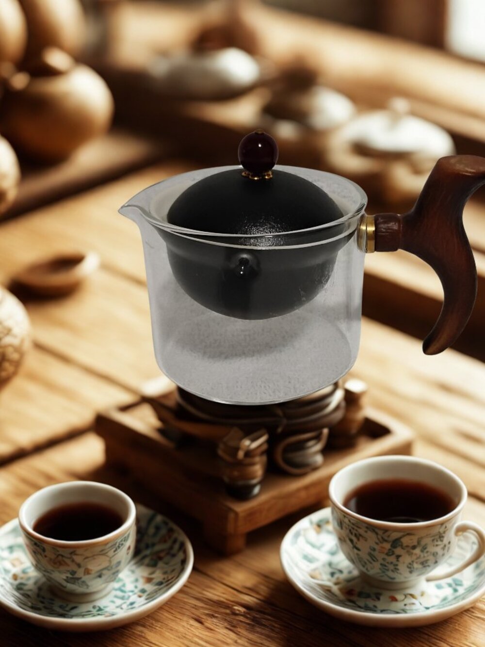 Vintage UNIQUE Rotating Teapot Elegant Portable Ceramic Tea Kettle (No Cups)